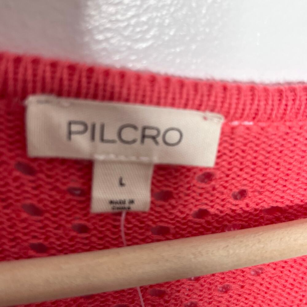 Anthropologie Pilcro Coral Pointelle Knit Peplum Sweater Top Large Boho NWT - Picture 5 of 12